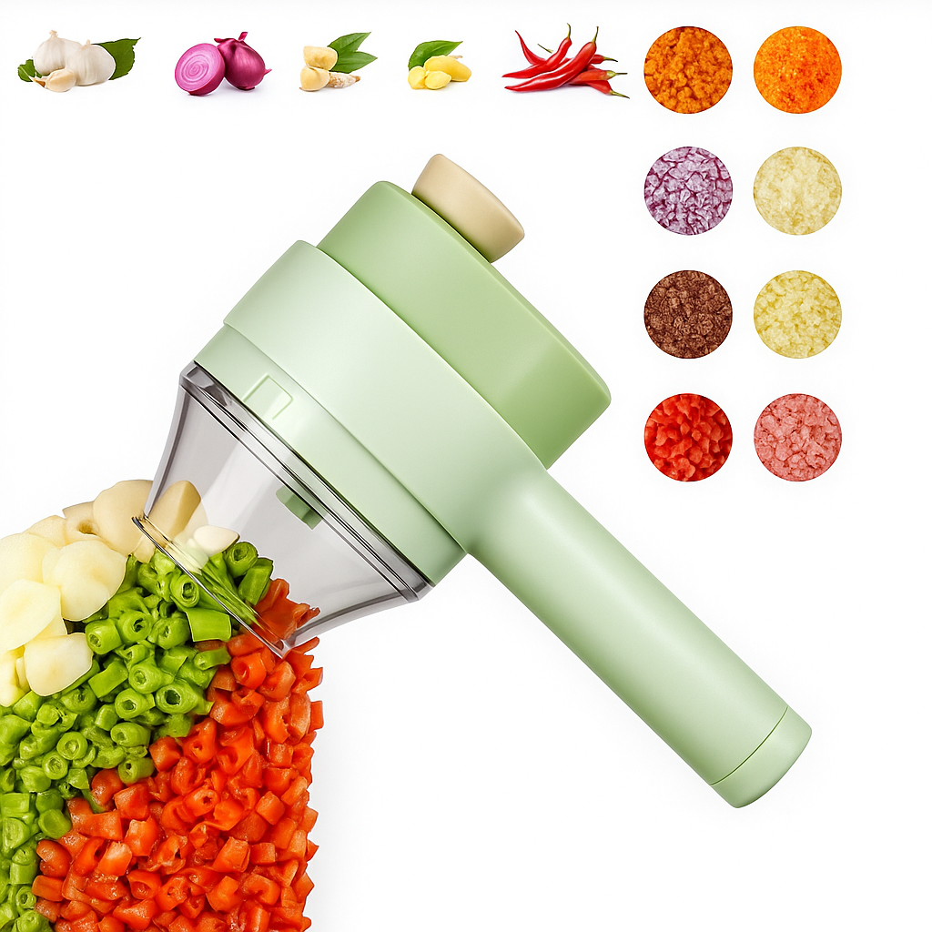 4 in 1 Handheld Electric Vegetable Cutter Set Wireless Hand held Food Processor Vegetable Chopper for Garlic Chili Onion Slicer Kitchen Portable