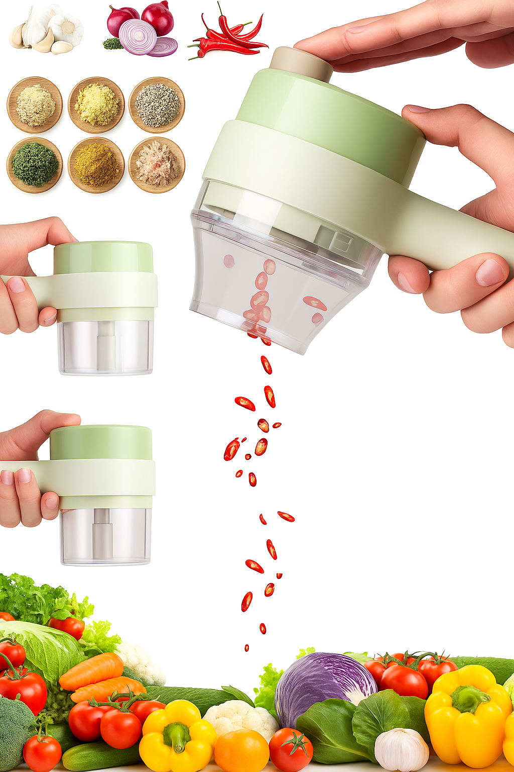 4 in 1 Handheld Electric Vegetable Cutter Set Wireless Hand held Food Processor Vegetable Chopper for Garlic Chili Onion Slicer Kitchen Portable
